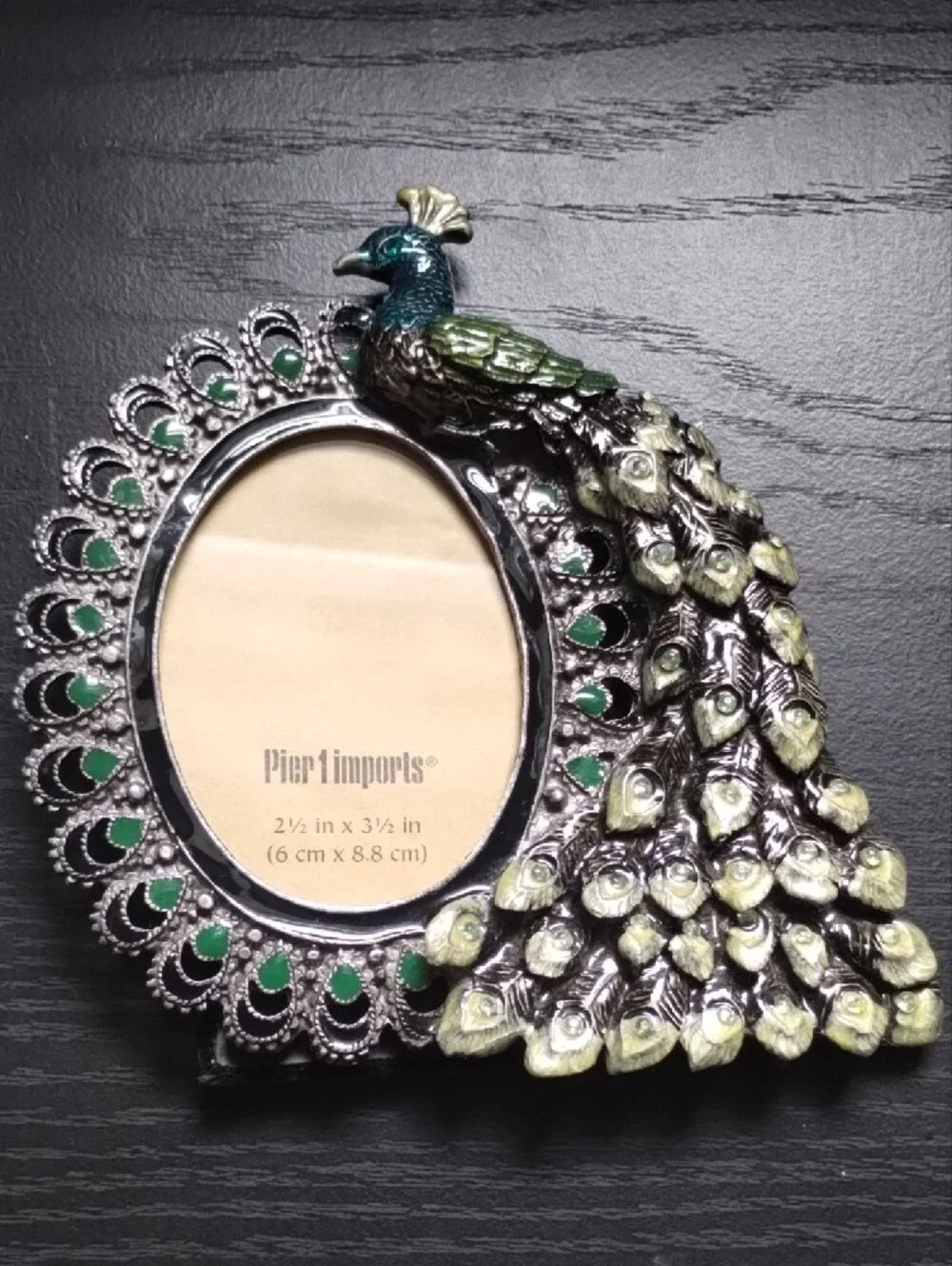 Pier 1 Green and Silver Peacock Tabletop Frame with Teal Accents